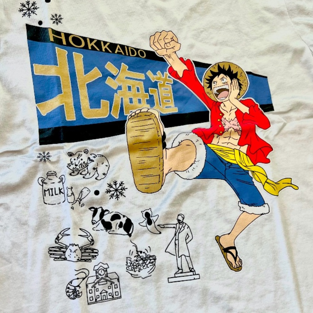 One Piece Luffy’s Shirt In White. Men’s L Size With Chinese Character 北海道. - Picture 3 of 11